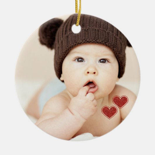 赤ちゃんの初めてのクリスマス フォト ネーム セラミックオーナメント (正面)