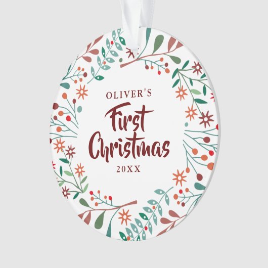 赤ちゃんの初めてのクリスマス フォト フラワー オーナメント (正面)