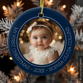赤ちゃんの初めてのクリスマス ブルー モダン 2 写真 新生児 セラミックオーナメント