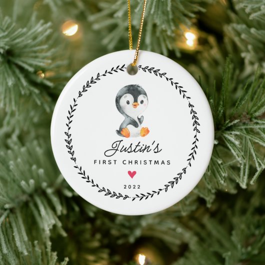 赤ちゃんの初めてのクリスマス ペンギン 陶器 オーナメント (ツリー)