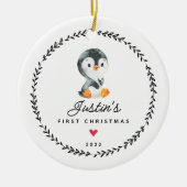 赤ちゃんの初めてのクリスマス ペンギン 陶器 オーナメント (正面)