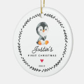 赤ちゃんの初めてのクリスマス ペンギン 陶器 オーナメント (左)