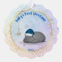 赤ちゃんの初めてのクリスマス - ペーパーオーナメント - カバ