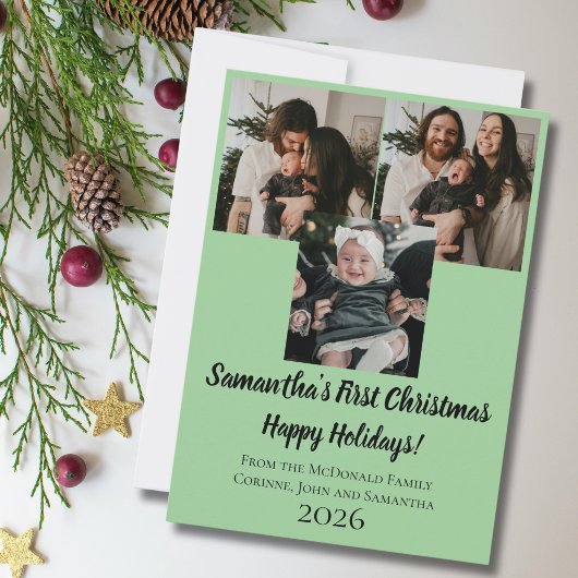 赤ちゃんの初めてのクリスマス ホリデーカード 名前 写真3枚