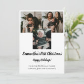 赤ちゃんの初めてのクリスマス ホリデーカード 3枚の写真 名前入り 招待状 (スタンド正面)