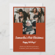 赤ちゃんの初めてのクリスマス ホリデーカード 3枚の写真 名前入り