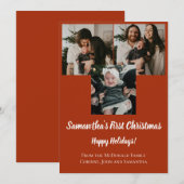 赤ちゃんの初めてのクリスマス ホリデーカード 3枚の写真 名前入り 招待状 (正面/裏面)