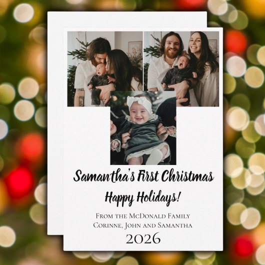 赤ちゃんの初めてのクリスマス ホリデーカード 3枚の写真 名前