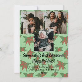 赤ちゃんの初めてのクリスマス ホリデーカード 3枚の写真 名前 招待状
