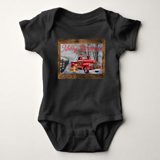 赤ちゃんの初めてのクリスマス ホリデー ファーム シーン ベビーボディスーツ