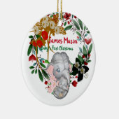 赤ちゃんの初めてのクリスマス ボタニカルグリーンのリース 花飾り セラミックオーナメント (右)