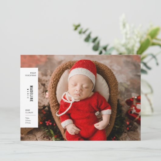 赤ちゃんの初めてのクリスマス ミニマルな美学の写真 シーズンカード (スタンド正面)