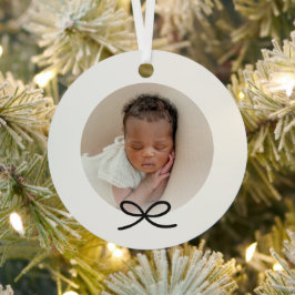 赤ちゃんの初めてのクリスマス ミニマルブラックボウ 写真 メタルオーナメント