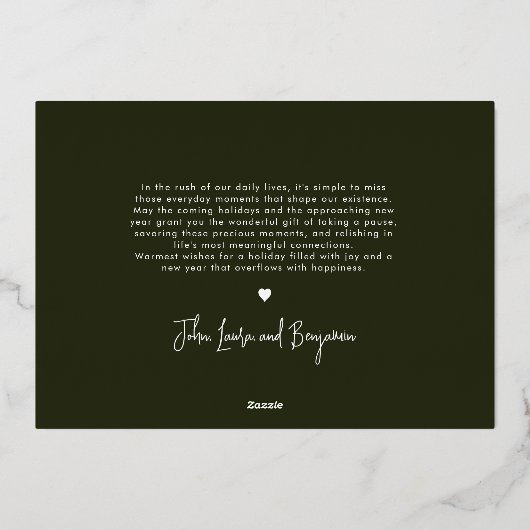 赤ちゃんの初めてのクリスマス モダンなタイポグラフィ 1枚の写真 箔シーズンカード (裏面)