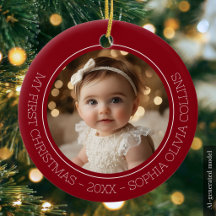 赤ちゃんの初めてのクリスマス モダンな赤 2枚の写真 新生児