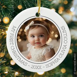 赤ちゃんの初めてのクリスマス モダン 2 写真 新生児 名前 セラミックオーナメント