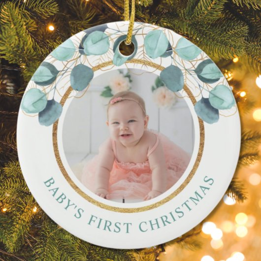 赤ちゃんの初めてのクリスマス ユーカリ 写真 セラミックオーナメント
