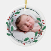 赤ちゃんの初めてのクリスマス ラウンドフォト セラミックオーナメント (正面)