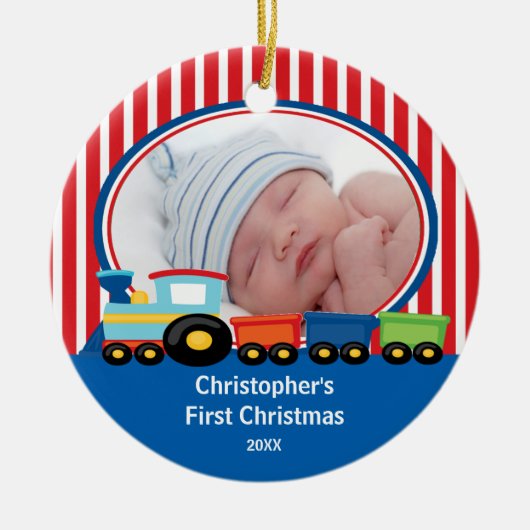 赤ちゃんの初めてのクリスマス 写真 オーナメント 電車 男の子 (正面)