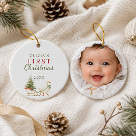 赤ちゃんの初めてのクリスマス 写真 コケット グース セラミックオーナメント