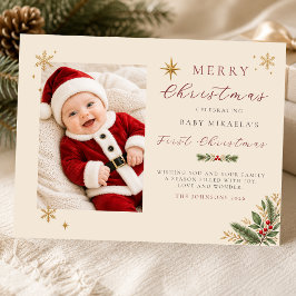 赤ちゃんの初めてのクリスマス 写真 | シャンパン シーズンポストカード