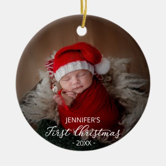 赤ちゃんの初めてのクリスマス 写真 セラミックオーナメント (正面)