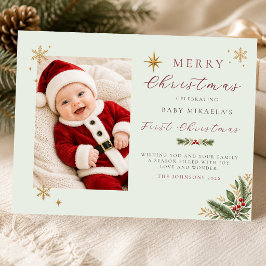 赤ちゃんの初めてのクリスマス 写真 | ソフトセージ シーズンポストカード