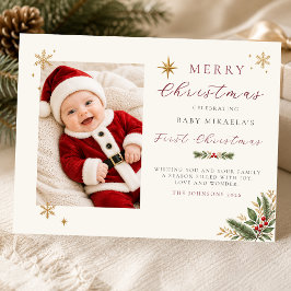 赤ちゃんの初めてのクリスマス 写真 ホリデーカード 象牙色 シーズンポストカード