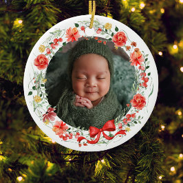 赤ちゃんの初めてのクリスマス 写真 ボタニカル セラミックオーナメント