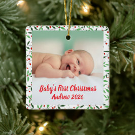 赤ちゃんの初めてのクリスマス 写真 名前入り セラミックオーナメント
