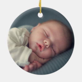 赤ちゃんの初めてのクリスマス 写真 青い男の子 セラミックオーナメント