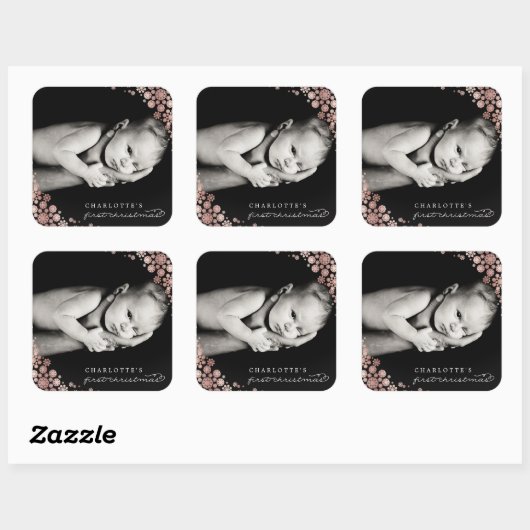 赤ちゃんの初めてのクリスマス 冬の雪の結晶 写真 誕生日 スクエアシール (シート)