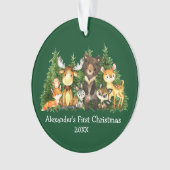 赤ちゃんの初めてのクリスマス 動物 緑 - 写真裏面 オーナメント (正面)