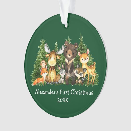 赤ちゃんの初めてのクリスマス　動物　緑 - 写真裏面 オーナメント (正面)