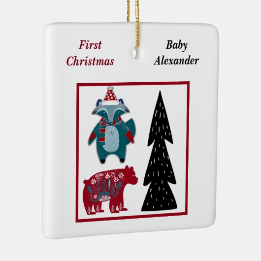 赤ちゃんの初めてのクリスマス 北欧スタイルのノルディックフォークアート セラミックオーナメント (右)