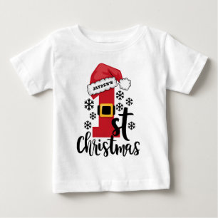 赤ちゃんの初めてのクリスマス 名前入りのサンタ帽 ベビーTシャツ