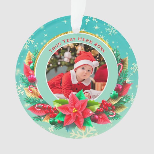 赤ちゃんの初めてのクリスマス 名前入りフォトキーペス オーナメント (正面)
