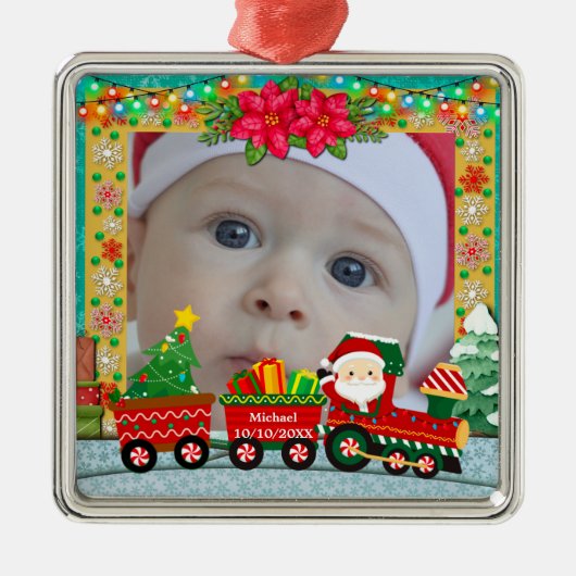 赤ちゃんの初めてのクリスマス 名前入りフォトキーペス メタルオーナメント (正面)