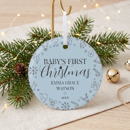 赤ちゃんの初めてのクリスマス 名前入りブルーの記念品 ガラスオーナメント