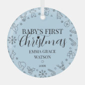 赤ちゃんの初めてのクリスマス 名前入りブルーの記念品 ガラスオーナメント (正面)