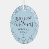 赤ちゃんの初めてのクリスマス 名前入りブルーの記念品 ガラスオーナメント (正面左)