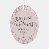 赤ちゃんの初めてのクリスマス 名前入り ピンクの記念品 ガラスオーナメント (正面左)