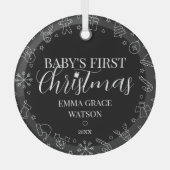 赤ちゃんの初めてのクリスマス 名前入り ブラック 記念 ガラスオーナメント (正面)