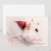 赤ちゃんの初めてのクリスマス　家族写真　赤いスクリプト シーズンカード (正面/裏面)