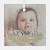 赤ちゃんの初めてのクリスマス 星 リボン 写真 ガラスオーナメント (正面)