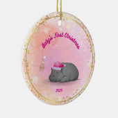 赤ちゃんの初めてのクリスマス - 磁器カバ オーナメント (右)