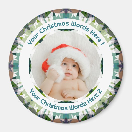赤ちゃんの初めてのクリスマス 緑の写真ギフト 記念品 マグネット (正面)