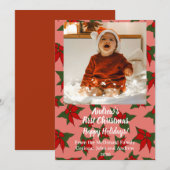 赤ちゃんの初めてのクリスマス 赤い写真のホリデーカード 招待状 (正面/裏面)