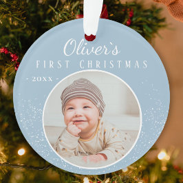 赤ちゃんの初めてのクリスマス 青い赤ちゃん男の子の写真 オーナメント