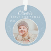 赤ちゃんの初めてのクリスマス 青い赤ちゃん男の子の写真 オーナメント (裏面)